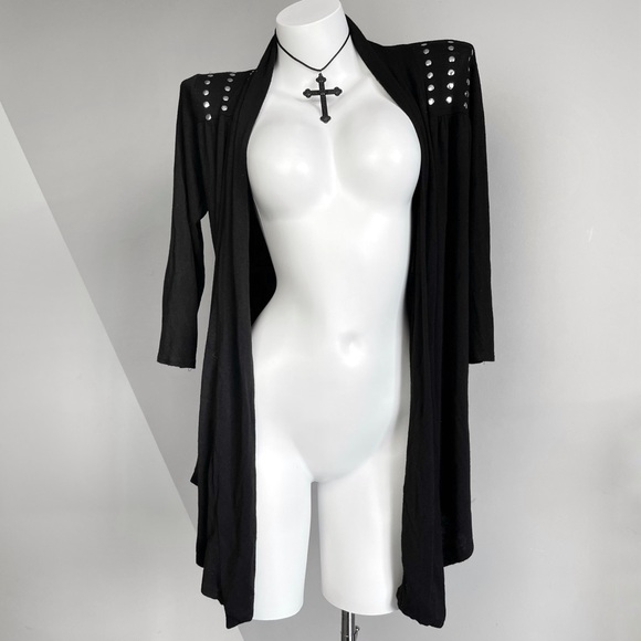 Sweaters - Black Punk Studded Shoulder Cardigan